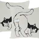 Funny Cat Pillows Decorative Throw Pillows Cover Set of 2,Cute Kitty Gifts for Cat Lovers Linen Pillow Case Decor Covers for Couch Bed Living Room - 18x18 Inches