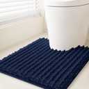 ACCUMTEK Upgrade Luxury Navy Blue Toilet Bathroom Rug Mat 24" x 20" Contour Rug, Ultra Soft Thick Absorbent Bath Mats, Non Slip Chenille Toilet Mat for Bathroom, Bedroom, Kitchen, Shower, Tub