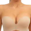 Strapless Bra Non-Slip No Underwire Padded Bandeau Multiway Smoothing Bras Convertible Straps (32D, Nude)