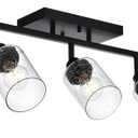 5-Light Black Track Lighting Kit Ceiling Mount Kitchen Track Lighting Fixtures, Bathroom Ceiling Tracking Vanity Light with Bubble Seeded Glass Shade & Rotatable Tracking Heads for Accent Shop