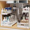 2 Pack 19.3IN-Depth Under Sink Organizer with Smooth Cylindrical Rail,2-Tier Pull Out Multi-Purpose Cabinet Storage for Bathroom&Kitchen,Height Adjustable,Rust-Resistant Coating-White