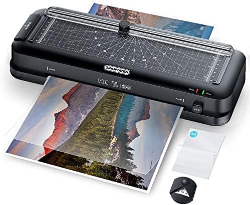 SINOPUREN 9-Inch Thermal Laminator Machine, 3-in-1 Laminator with Built-in Paper Trimmer, Hole Punch & Corner Rounder, 10 Laminating Pouches, Fast 3-Min Warm-Up, Jam-Free for Home, Office, School