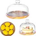 8 Inch Wooden Base Cake Display Stand with Glass Dome,Cloche Clear Glass Bell Jar Cover for Dessert Cheese Candy Plants Succulents