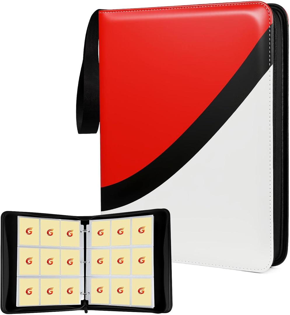 9 Pocket Trading Card Binder for Pokemon MTG Yu-Gi-Oh TCG, Fits 900 Cards With 50 Removable Double-Sided Pages, Portable Collection Card Album for Gift, Red White Black Tri-Color (Extra Large)