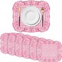 6 Pcs Pink Placemats with Ruffle Gingham Rectangle 14 x 16 Inch Plaid Cotton Placemats Strawberry Party Supplies Spring Wedding Boho Baby Shower Mother's Day Decorative Table Mat Decoration