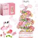 Flowers Music Box Building Block Kit with Light-713PCS Decoration Rotating Music Box Building Set,Botanical Collection Mother's Day, Valentine and Birthday Gifts for Girls Boys Adults Kids Ages 6+