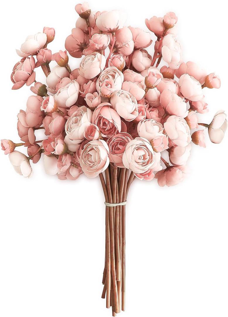 Floroom Ranunculus Artificial Flowers 18 Pcs Dusty Rose Faux Silk Mini Ranunculus Bulk Fake Wedding Filler Flowers for DIY Bouquets, Centerpieces, Bridal Shower Decorations & Arrangements