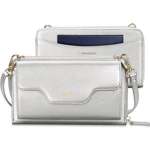 nuoku Passport Holder, RFID Blocking Passport Wallet with Zipper 2 Straps, Travel Document Organizer for Family (Silver)