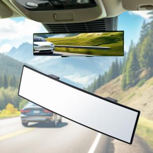 BOOMIBOO Rear View Mirror, Interior Clip-on Wide Angle Rear View Mirror, Universal 11.81 Inch Panoramic Convex Rearview Mirror, Rear View Mirror Accessory, for Cars,SUVs,Trucks, Various Kinds Vehicles (white)
