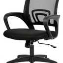 BestOffice | Ergonomic Office Chair | Mid-Back Swivel Desk Chair | Breathable Backrest & Lumbar Support | Adjustable Height | Sponge Seat | Rolling Wheels | Dark Black | for Adults & Women