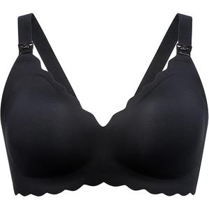 Easybunny Scalloped Nursing Bras for Breastfeeding Seamless Wireless Maternity Bras for Pregnancy Soft Sleep Support Bra, Black, M