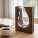 Wood and Glass Vase for Flowers - Handcrafted Solid Wood Glass Vase, Rustic Farmhouse Table Centerpiece, Artistic Wooden Vases for Home Decor Living Room (Large - Wide (9.5" H x 6.9" W))