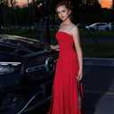 LAGSHIAN Women's Summer Strapless Flowy Maxi Dress Tube Bodycon Split A Line Long Party Dresses (Red, XL)