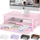 OPNICE Computer Monitor Stand Riser, Desk Organizer with Drawer, Printer & Laptop Stand, Office Desk Accessories & Workspace Desktop Organizers Storage for Office Supplies(Pink)