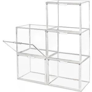 GUDEMAY Clear Stackable Plastic Storage Bins with Magnetic Lid, Dustproof Book & Cosmetic Display Cases, Large Figures Collectibles Showcase, Shoe Box, Protection Organizer (L, Count, 5)