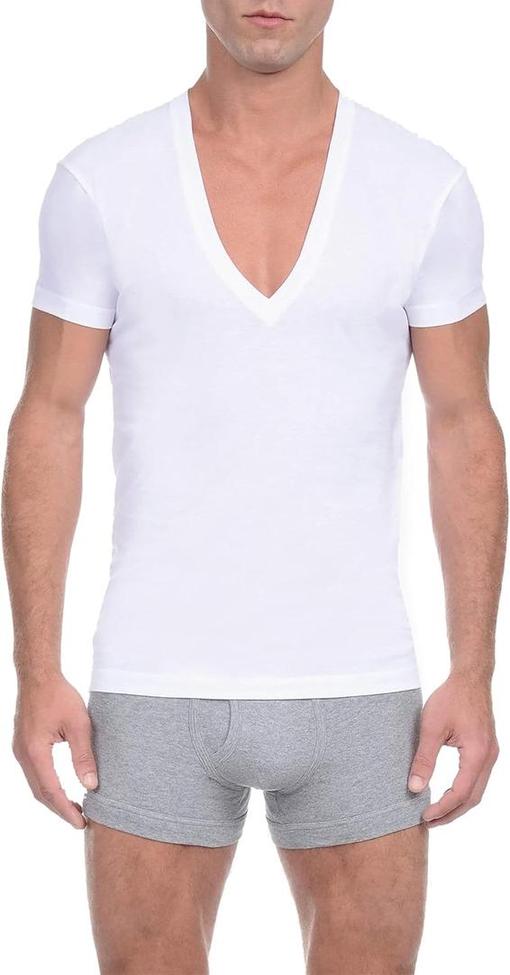 2(X)IST Men's Pima Cotton Slim Fit Deep V-Neck T-Shirt (White)