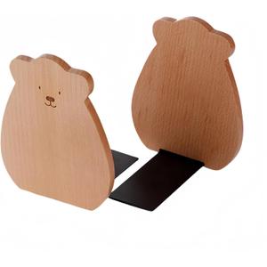 Cute Bear-Shaped Book Ends for Shelves Detachable Design bookends for Heavy Books with Anti-Slip Foam Padsan Ideal Gift for Book Fans(Pack of 2) (Beech)