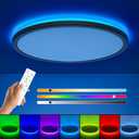 RGB Flush Mount LED Ceiling Light with Remote, 12 Inch Ceiling Light Fixture with Color Changing Backlight, 3000K-6500K Dimmable, 24W for Bedroom Kids Room Black