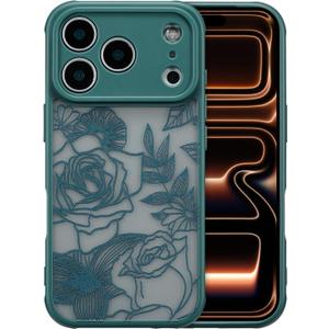XIZYO for iPhone 17 Pro Case, Floral Rose Cute Phone Case for Women Girls Aesthetic Pattern Print Slim TPU Bumper Shockproof Protective Cover for iPhone 17 Pro 6.3 Inch, Deep Green
