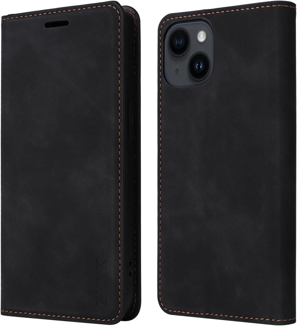 ZZXX for iPhone 14 Case Wallet with [RFID Blocking] Card Slot Photo Fram Kickstand Magnetic Soft Leather Flip Fold Case for iPhone 14 Wallet Case(Black-6.1 inch)