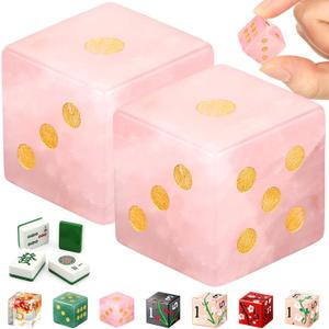 2 Pcs Mahjong Crystal Dice 17mm Crystal D6 Dice Pink Dices Set Polished Energy Stone, Spiritual Decor Mahjong Sieve Accessories for Tabletop Game Board Games Casino, Craps(Light Pink) (Cute)