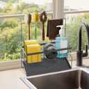 Sponge Holder for Kitchen Sink with High Brush Holder, Sponge Caddy, Stainless Steel Sink Caddy Organizer with Drain Tray, Dish Soap Dispenser, Kitchen Sink Accessories & Storage Rack(Grey)