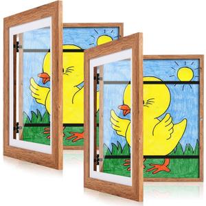 [2 Pack] Kids Art Frames, 10x12.5 Front Opening Kids Artwork Frames Changeable,Dark Woodgrain Artwork Display Storage Frame for Wall, Holds 50 Pcs, for 3D Picture, Crafts, Children Drawing, Hanging