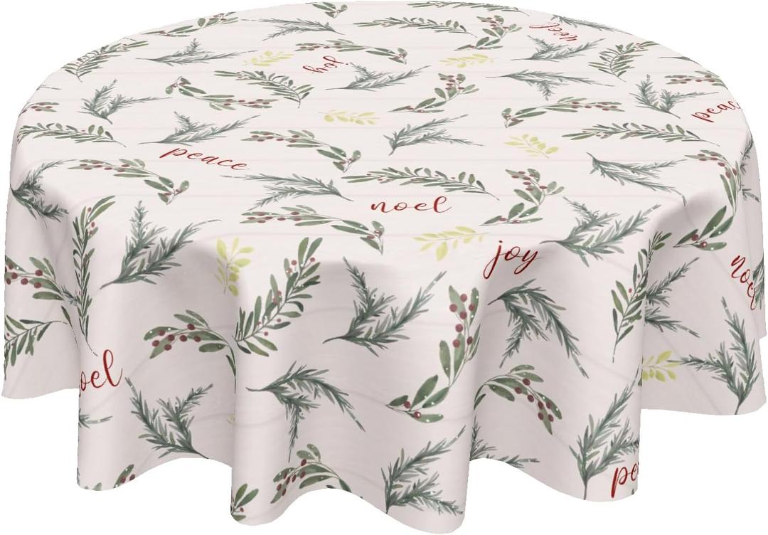 Kawani Christmas Tablecloth 70 Inch Round Winter Holiday Christmas Leaves Table Cloth Xmas Washable Polyester Table Cover for Kitchen Dining Room Party Indoor Outdoor Decor