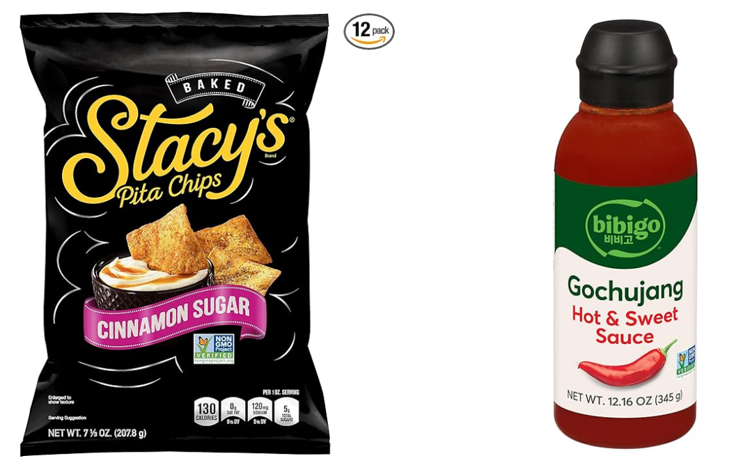 Stacy's Cinnamon Sugar Flavored Pita Chips, 7.33 Ounce 26 AUG 2025 And Bibigo Korean-Style Hot & Sweet Gochujang Sauce, 12.16 Ounce (Pack of 1) (BBL: 9/05/25)