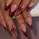 4 x 24 Pcs Christmas Press on Nails Long Stiletto Red French Tip with Glitter Design Almond Fake Nails Full Cover Glossy Red Bow Pattern False Nails Artificial Acrylic Stick on Nail for Women (Styl 37)