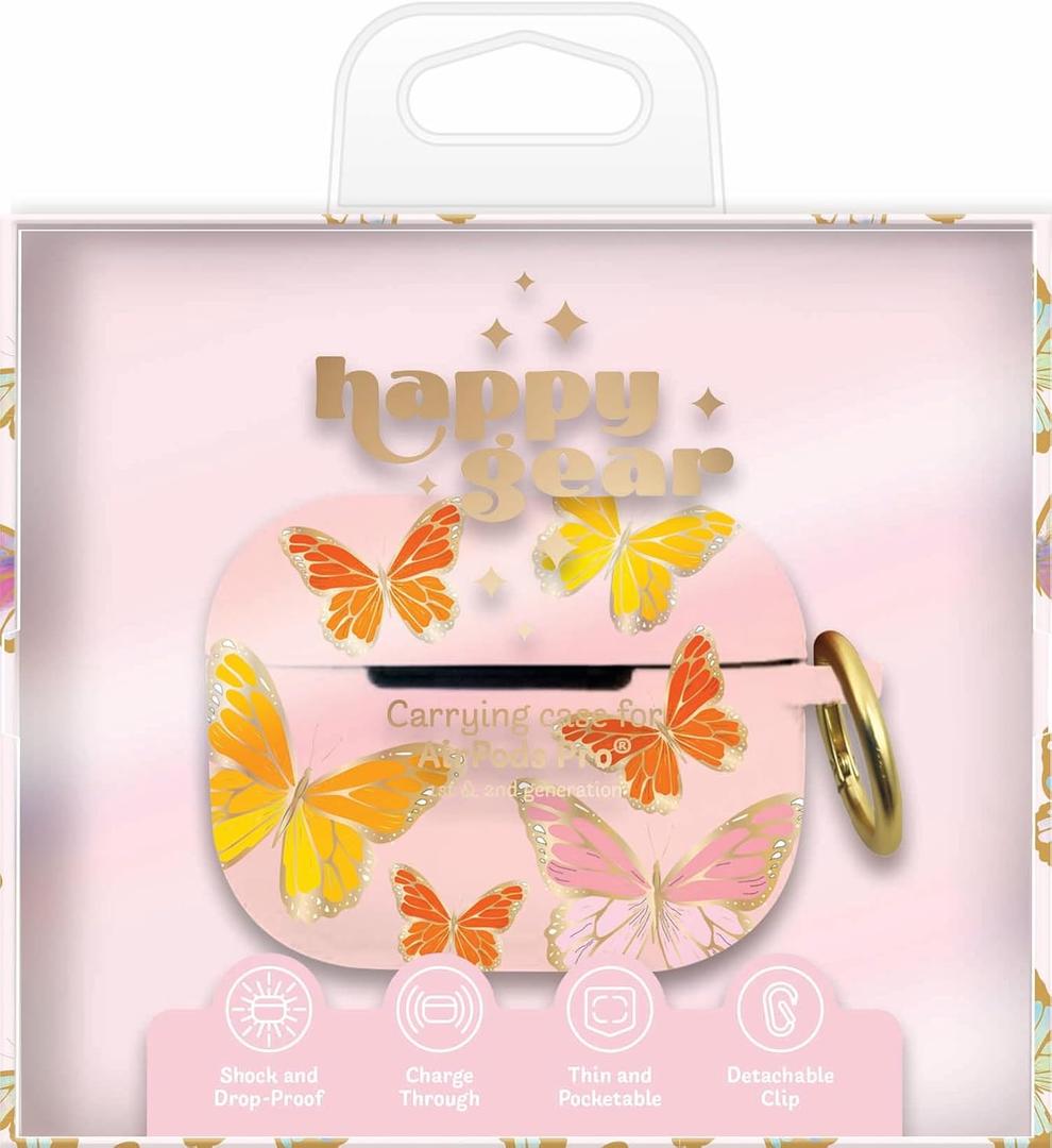 Silicone AirPods Pro Case Cover  Protective Shockproof & Dustproof AirPod Cover Case with Keychain - Printed Designs Compatitble with AirPods Pro (Butterfly/Pink)