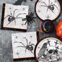 Spider Webs Halloween Party Supplies - Featuring Skull & Spider Themes, All-inclusive Wicked Web Paper Plates and Napkins. Ideal for Halloween Party Decorations, Serve 50 Guests.