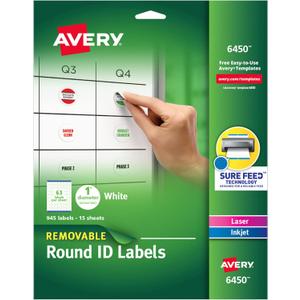 Avery Multiuse Removable 1" Round Labels with Sure Feed, 945 Small White Labels for Organization and Storage (6450) Avery Multiuse Removable 1" Round Labels with Sure Feed, 945 Small White Labels for Organization and Storage (6450)