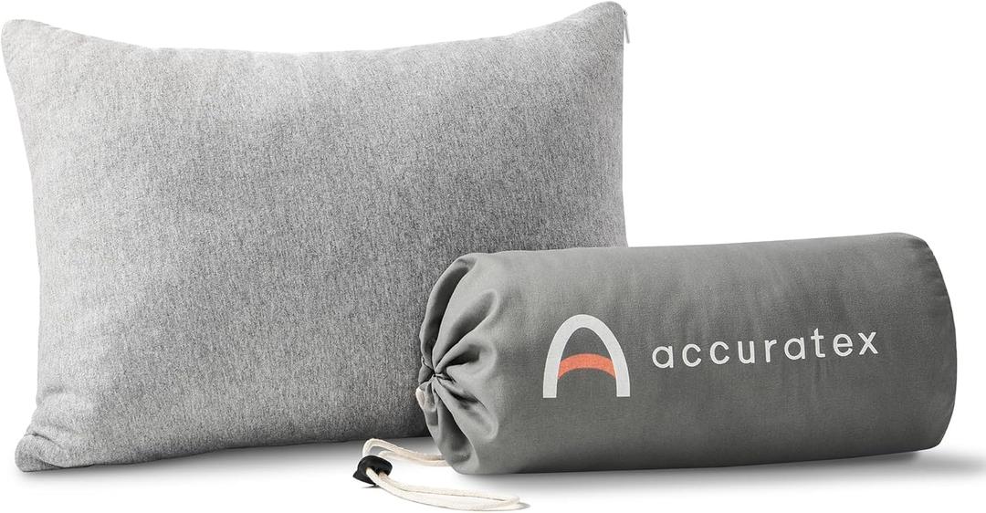 ACCURATEX Camping Pillow-100% Cotton Breathable Cover,Shredded Memory Foam Compressible Travel Pillow,Camping&Travel Accessories-Small Backpacking Pillow Camping Essentials for Sleeping,Car&Airplane (Grey)