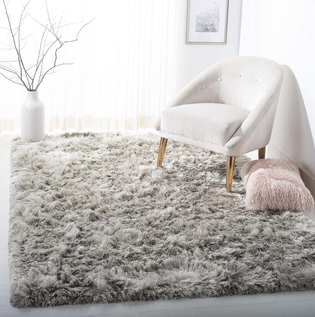 SAFAVIEH Ocean Shag Collection Area Rug - 8' x 10', Light Grey, Handmade Solid, 2.4-inch Thick Ideal for High Traffic Areas in Living Room, Bedroom (OCG101F)