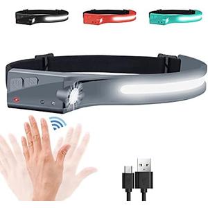 EGUKU Headlamp Rechargeable, Rechargeable LED Headlamps 1200Lumens 2 COB 230°Wide Beam Headlight with Bright 5 Modes Lightweight Waterproof Head Lamp for Outdoor Running, Camping Hiking