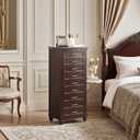 Stufurdecor 41in Dark Brown Jewelry Armoires,Full Locking Jewelry Armoire With Mirror,Extra Large Jewelry Cabinet With 9 Drawers For Women,Suitable As A Holiday Gift For Friends