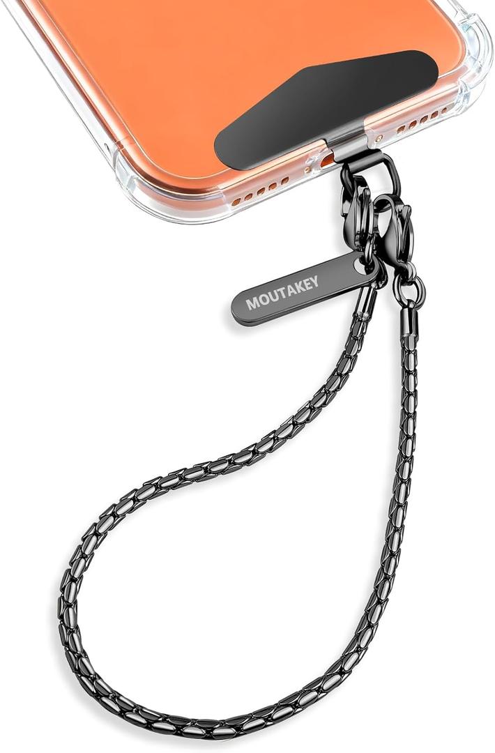 Phone Wrist Strap Metal Phone Chain Wristlet Strap Detachable iPhone Lanyard Wrist with 2 Tether Tabs iPhone Charm strap For Women girls Shopping Traveling Party Walking (Short)