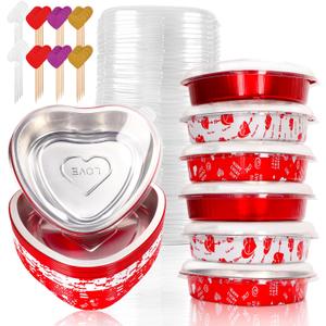 24-Pack Heart Shaped Cake Pans with Lids - 23oz Aluminum Foil Pans for Valentine's & Mother's Day, Red & White