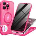 BERFY for iPhone 16 Pro Case, Compatible with MagSafe, Built-in Privacy Screen Protector and 360 Spin Magnetic Stand, Anti-Spy Full Body Shockproof Phone Case for 16 Pro 6.3", Matte Hot Pink