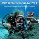 Action Camera 4K 60FPS with Touch Screen 20MP Waterproof Camera Underwater 131FT with EIS for Snorkeling Helmet Bike 170 Wide Angle Remote WiFi 5XZoom