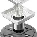 Neodrain 4-Inch Square Shower Drain with Removable Quadrato Pattern Grate, PVC Shower Drain Base and Rubber Gasket for Bathroom Floor Drain, Brushed 304 Stainless Steel, Includes Hair Strainer