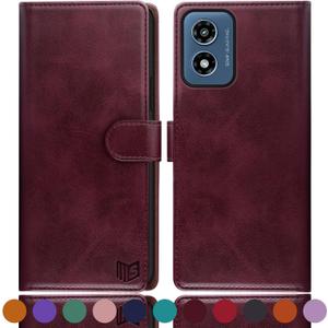 SUANPOT for Motorola Moto G 5G 2024/G Play 2024 Wallet case with RFID Blocking Credit Card Holder,Flip Book PU Leather Protective Cover Women Men for Moto G 5G 2024/G Play 2024 Phone case Wine Red