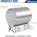 2.5 Inch Exhaust Clamp, 2 1/2" Butt Joint Band Clamp Stainless Steel Sleeve Coupler for Pipes,Mufflers,Catalytic Converters - 2 Pack