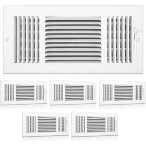 6 Pcs White Interior Size 14 x 6 Inch Air Ceiling Vent Covers 3 Way Sidewall Wall Ceiling Register Air Conditioner Vent Cover Solid Steel HVAC Cover for Home, Bathroom, Office, Toilet