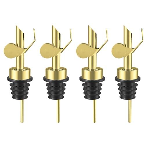 TERESRY Olive Oil Dispenser Spout, Weighted Liquor Pour Spout, Syrup Dispenser Spout, Stainless Steel Automatic Pour Spouts for Liquor Bottles, Oil Bottles, Vinegar, Syrup and Alcohol 4 Pack Golden