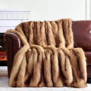 Fluffy Faux Fur Throw Blanket  Super Soft Warm Thick Plush Blanket for Bed, Couch & Office, Cozy Fuzzy Throw with Flannel Backing,90"x90", Brown