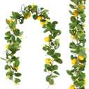 U'Artlines 2Pcs Total 11 Ft Artificial Lemon Garland Spring Summer Faux Fruit Vine Garlands with Greenery for Door Wall Mantle Wedding Party Table Decorations (5.7 Ft)