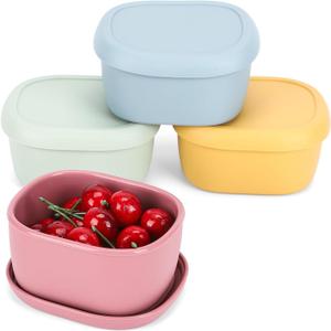 4 pcs 10 oz Silicone Snack Containers for Kids Small Food Containers with Lids, Fruit Container for Lunch, Stackable Lunch Container for Kids, Daycare, School and Travel