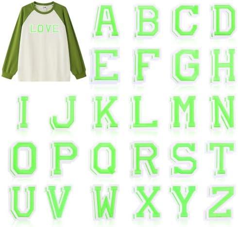Chuyau 52PCS Iron on Letter Patches Green Letters A-Z Embroidered Applique Patches for Clothes Dress Hat Jackets Socks Jeans Bag Shoes, 2pack